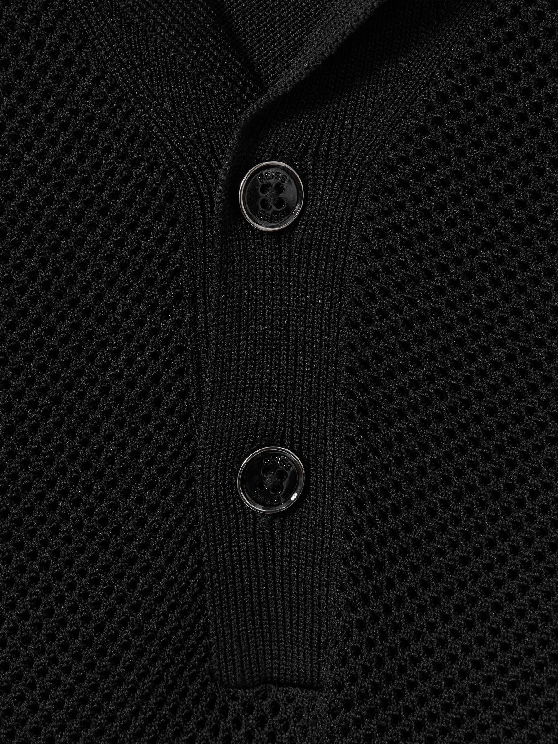 Open-Stitch Cuban-Collar Polo Shirt in Black Product Image