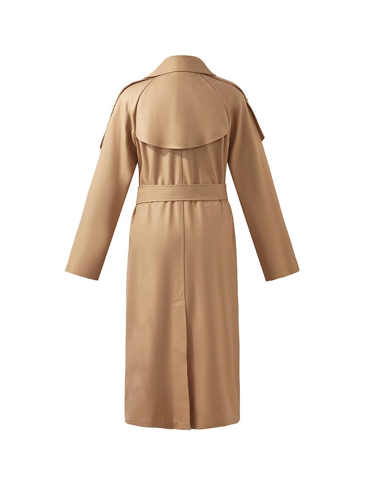 Worsted Wool Lapel Women Trench Coat With Belt Product Image