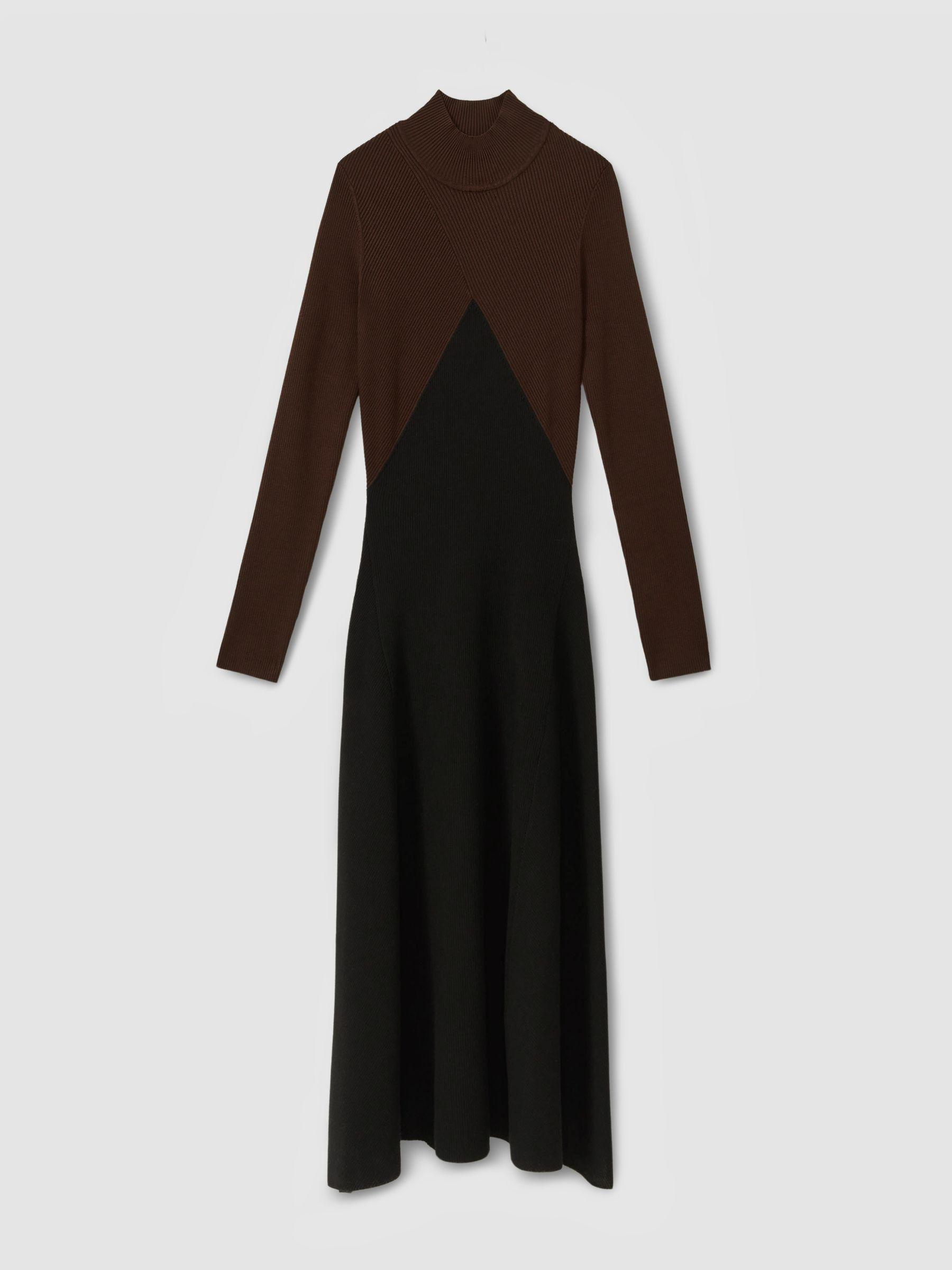 Petite Colourblock Ribbed Midi Dress in Chocolate/Black Product Image