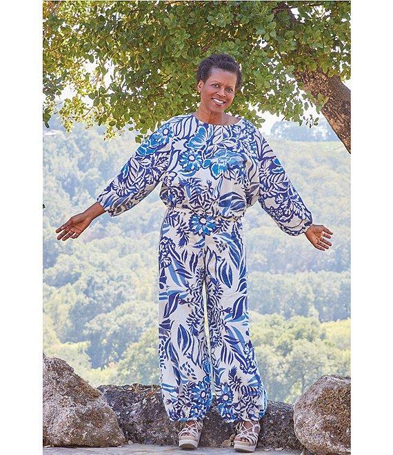 Bryn Walker Bell Isola Azzurra Print Flat Front Elastic Back Balloon Coordinating Pants Product Image