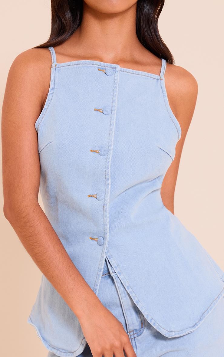  Petite Light Blue Fitted Square Neck Denim Top Product Image