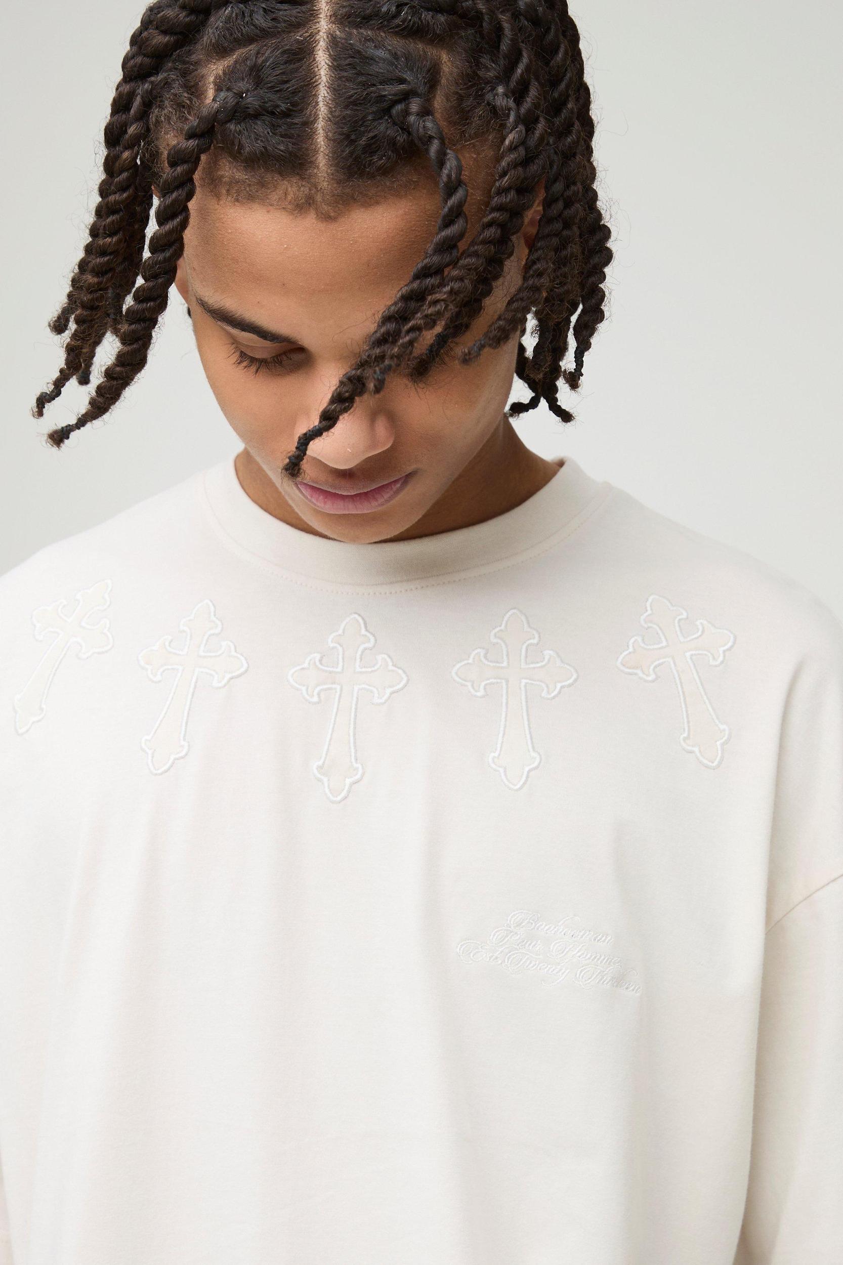 Oversized Boxy Cross Applique T-Shirt | boohooMAN USA Product Image