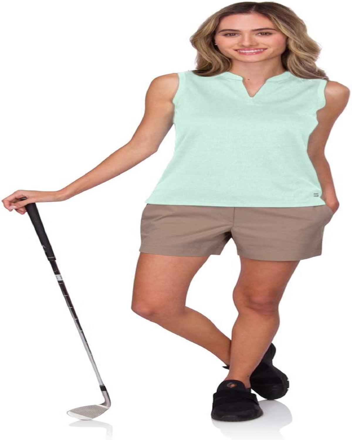 Three Sixty Six Women's Waffle-Textured Collarless Golf Polo Female Product Image