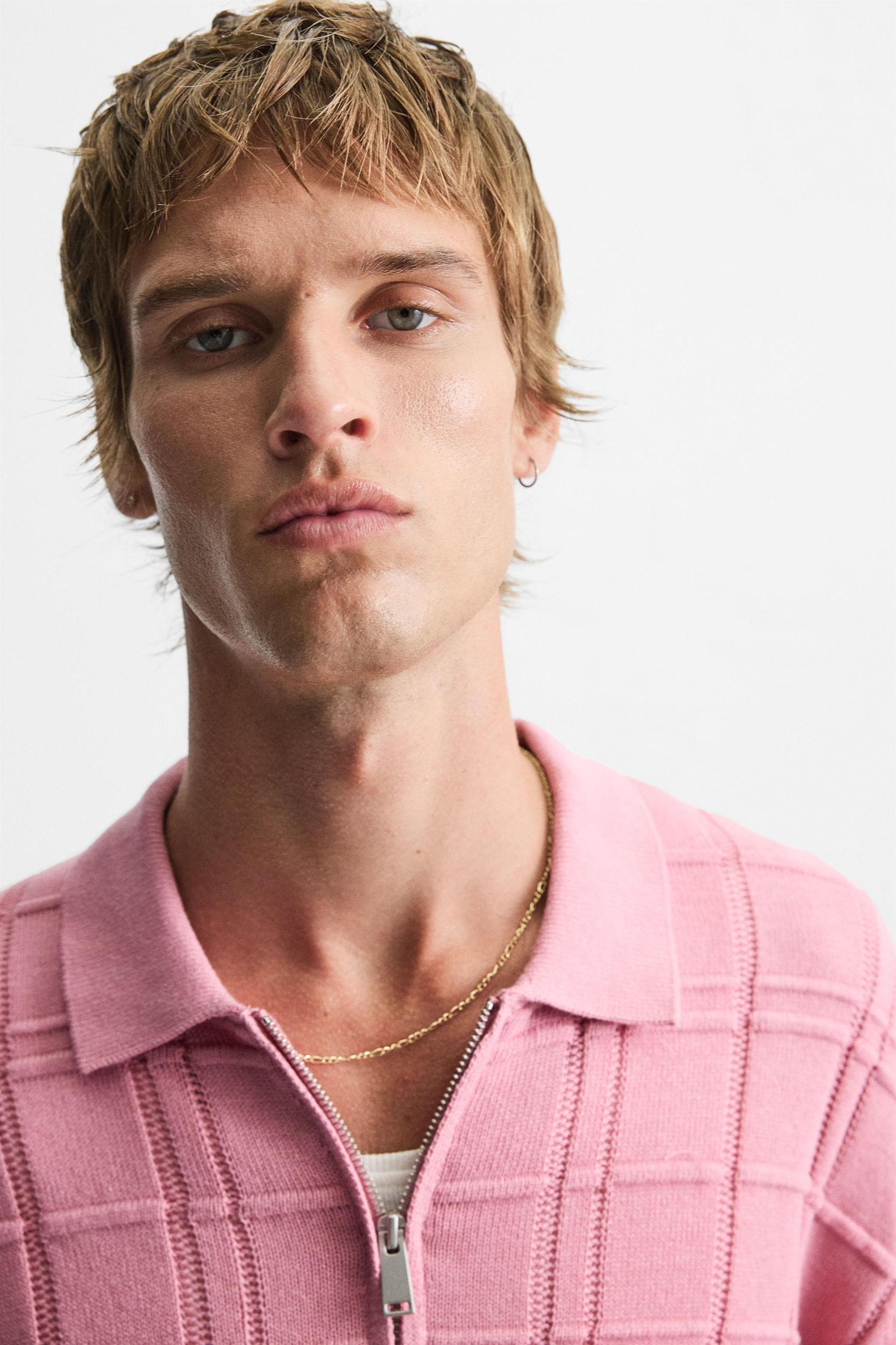 CHECKERED JACQUARD KNIT POLO SHIRT Product Image