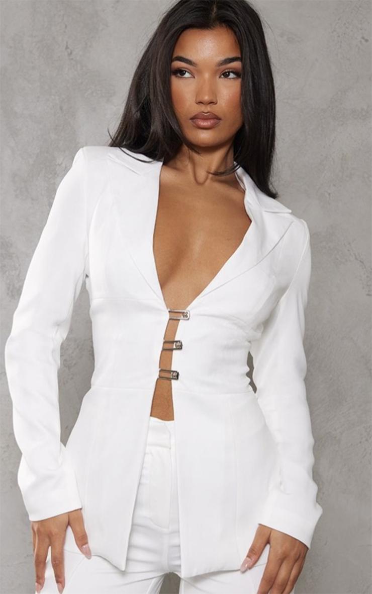 White Fitted Lace Up Back Blazer Product Image