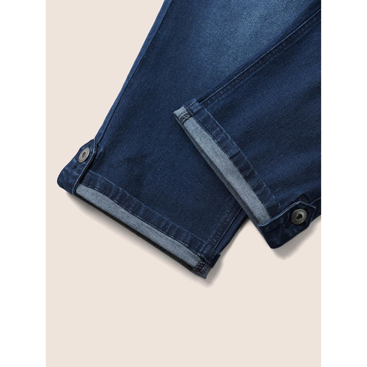 Plus Size Plain Roll Hem Skinny Cropped Jeans Women Indigo Casual Plain Non High stretch Slanted pocket Jeans BloomChic 14/1X Product Image