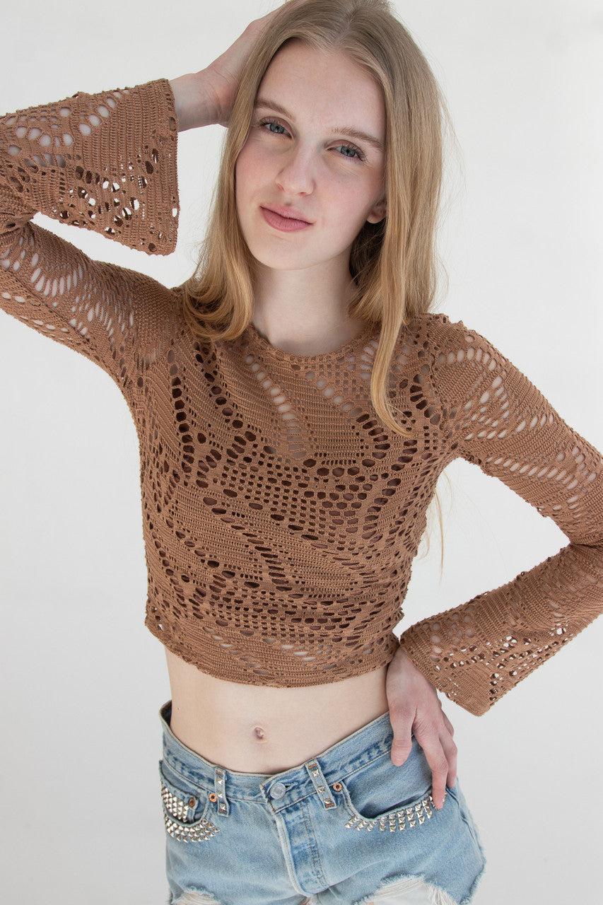 Bell Sleeve Crochet Net Top Product Image