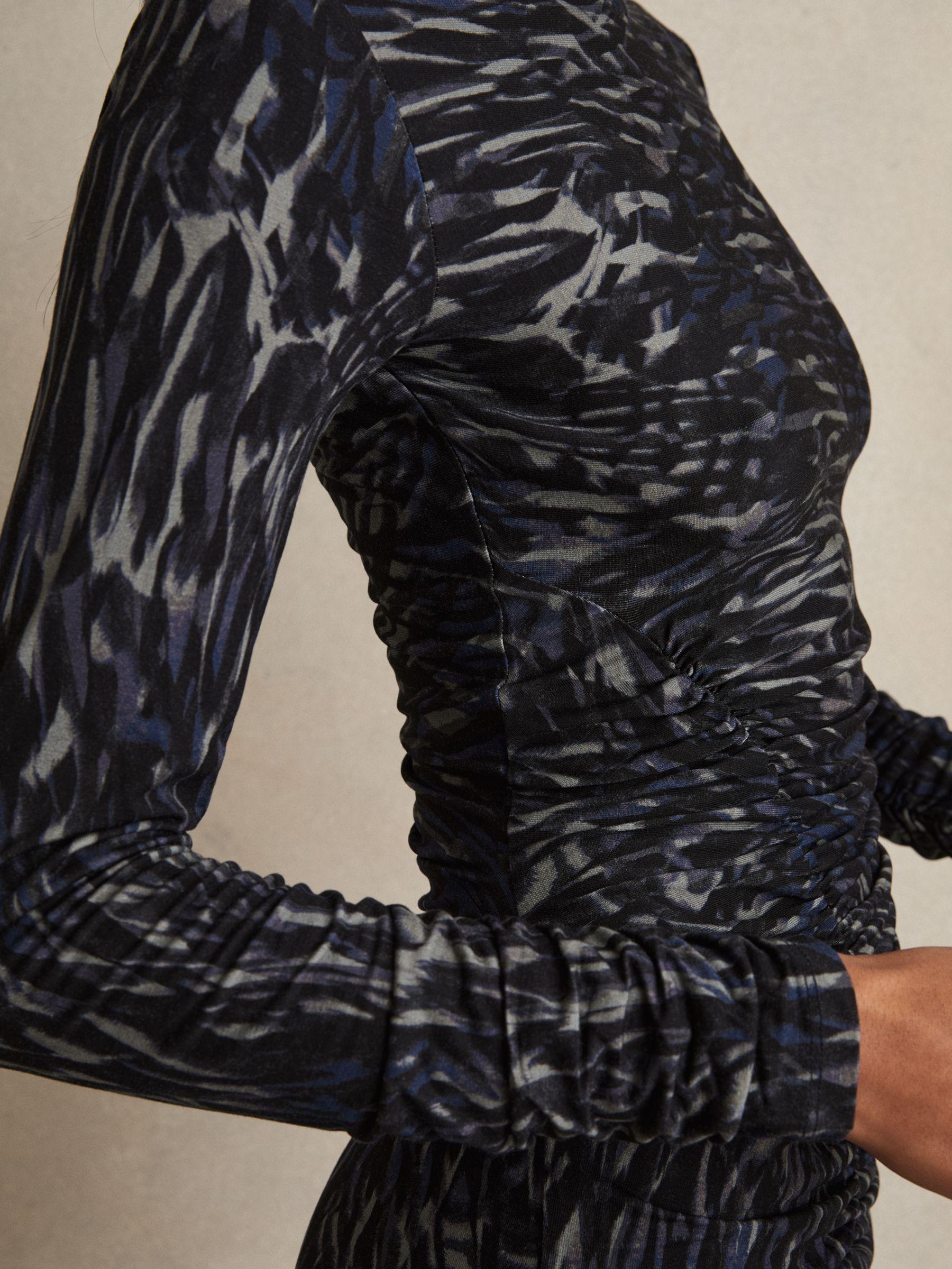 Printed Jersey Ruched Mini Dress in Charcoal Product Image