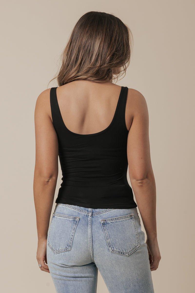 Scoop Neck Double Lined Jersey Tank - Black Product Image