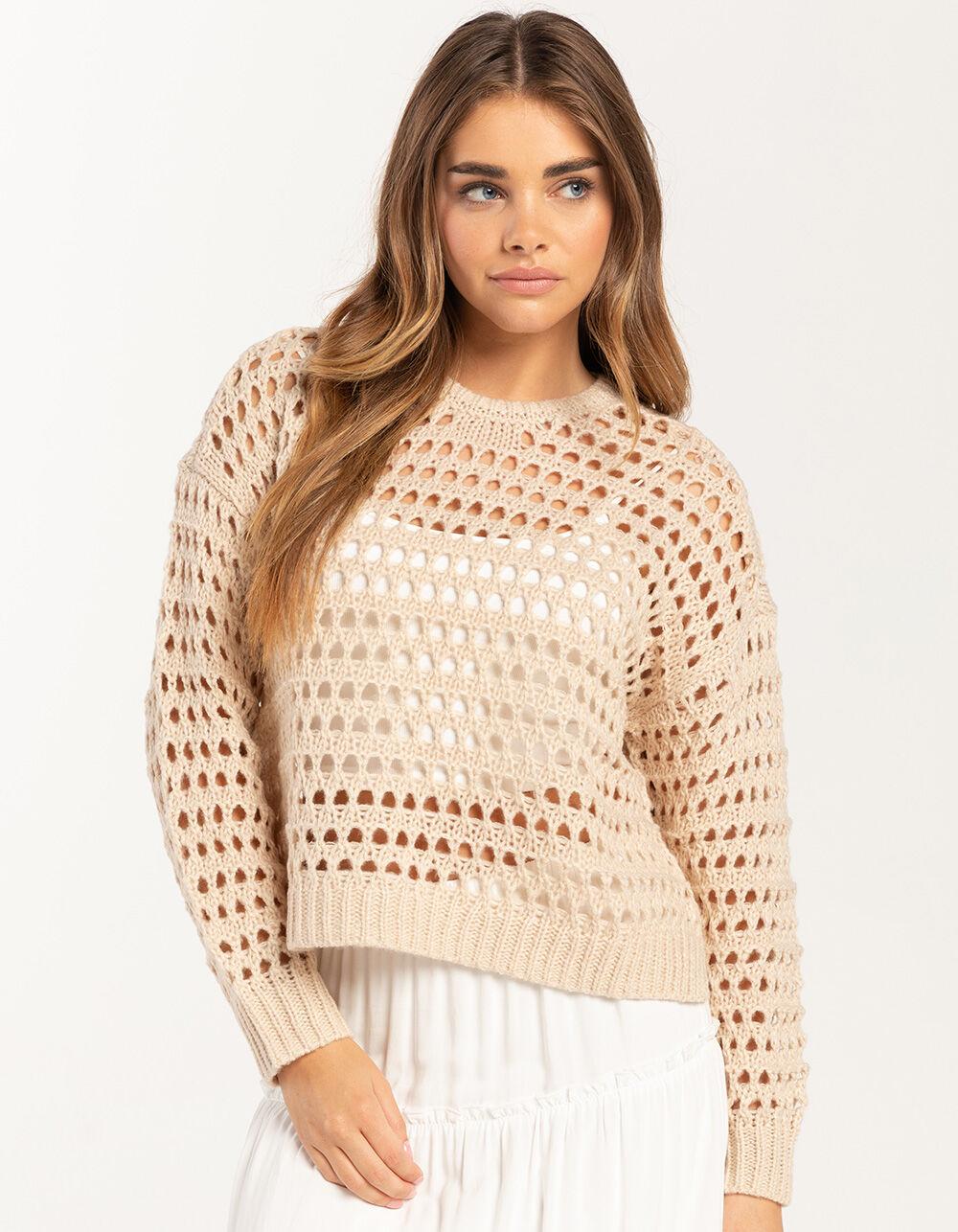 FULL TILT Essentials Open Knit Womens Pullover Sweater - TAN Product Image