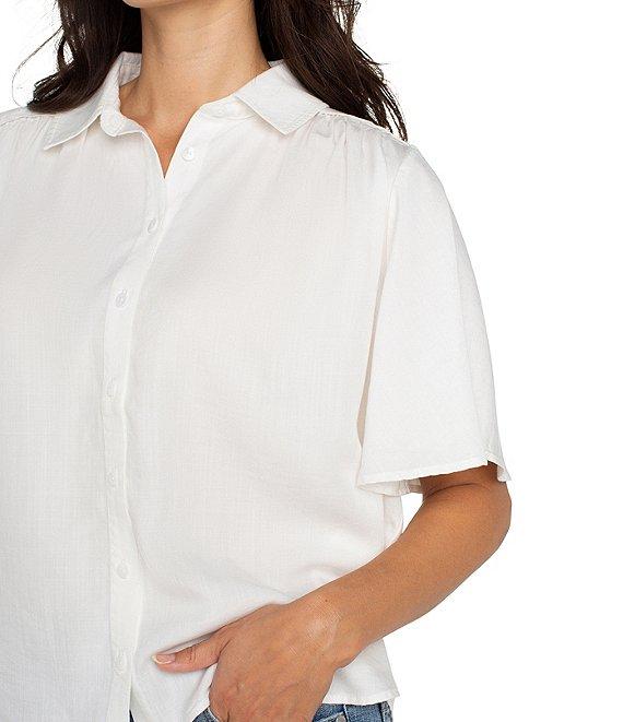Liverpool Los Angeles Petite Size Garment Dyeable Tencel Point Collar Short Sleeve Button Front Blouse Product Image