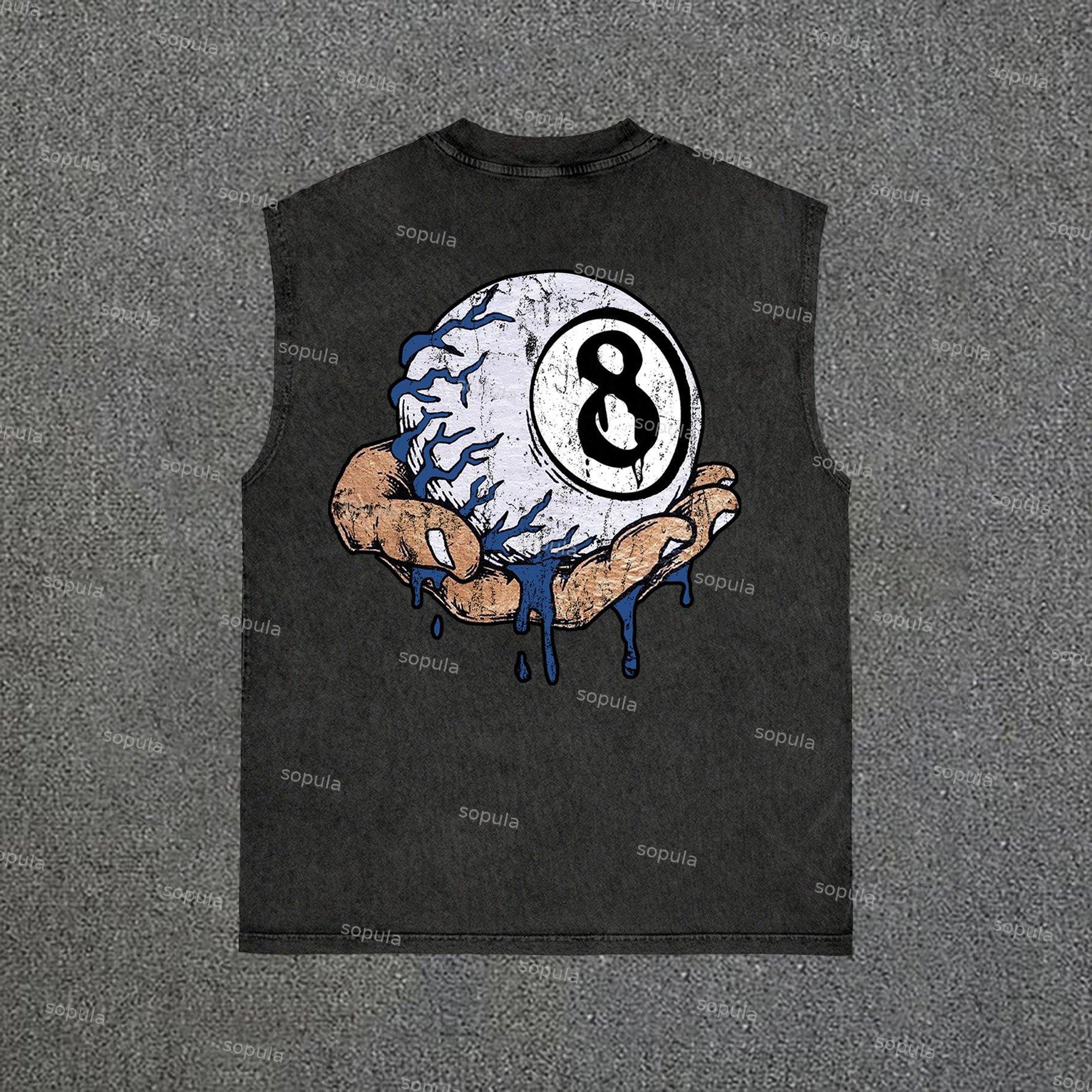 Hand Holding 8 Ball Fun Retro Print Vintage Wash Sleeveless Tank Top Product Image