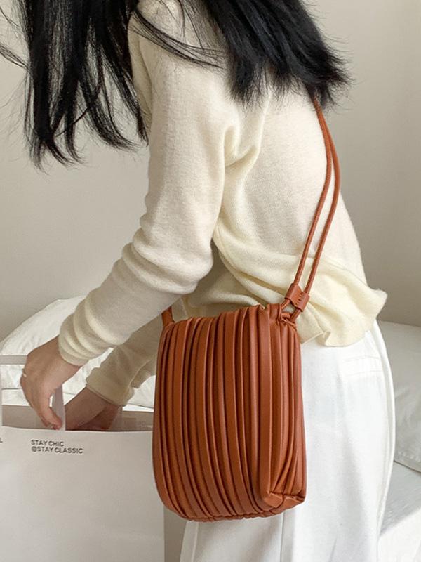 Drawstring Pleated Split-Joint Crossbody Bags Product Image