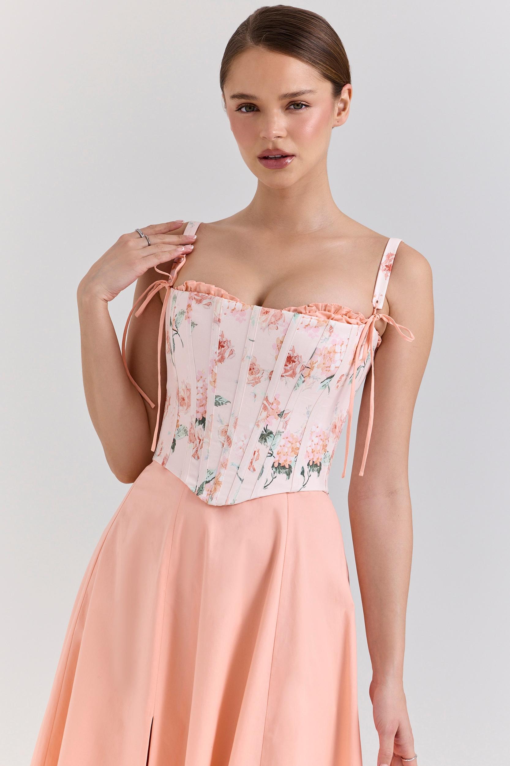 Clarabelle  peach cotton detachable corset midi sundress - sale Product Image