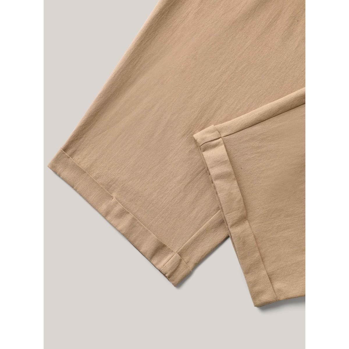 Plus Size Belted Smocked Straight-Leg Pants Women LightBrown Resort Straight Leg Mid Rise Vacation Pants BloomChic 12/L Product Image