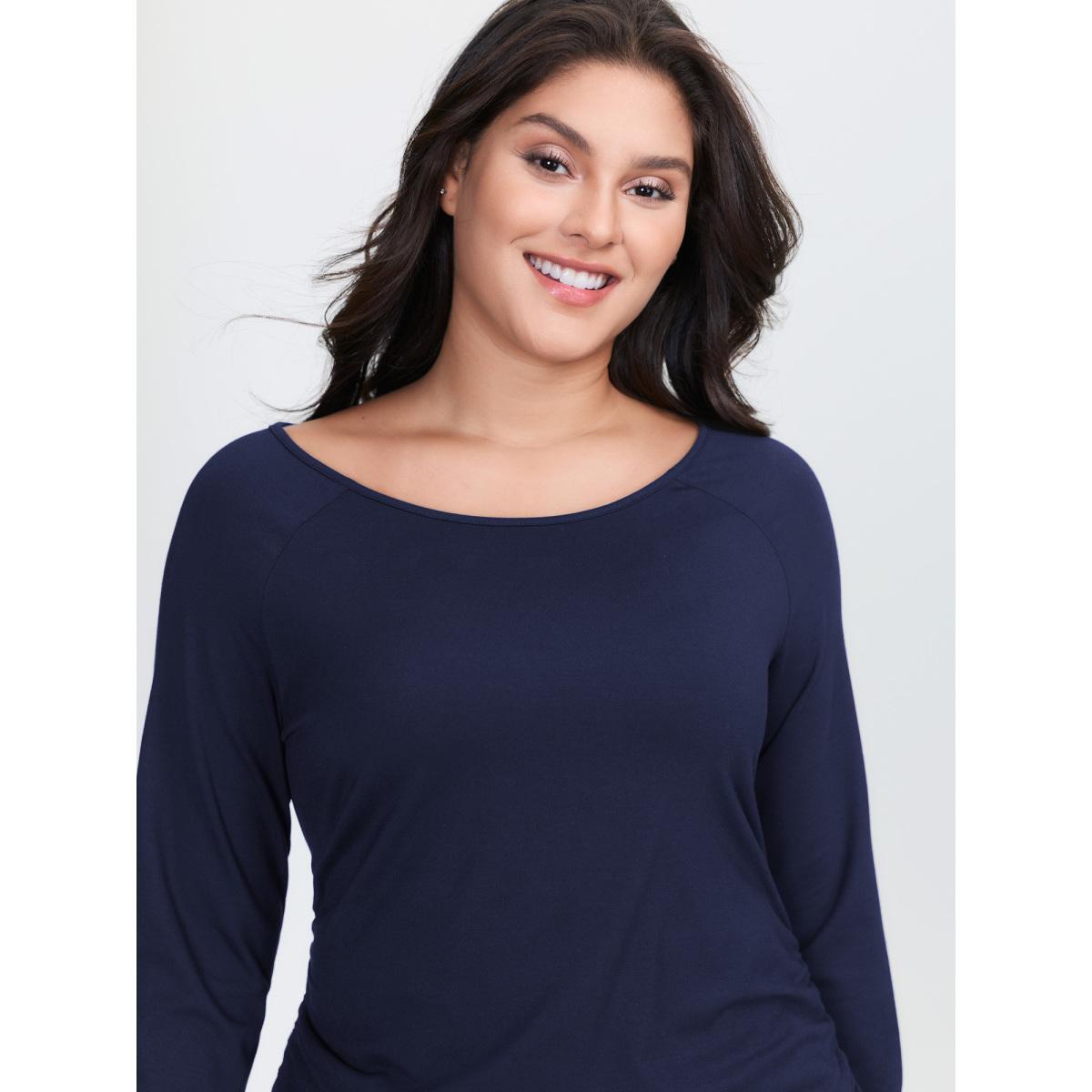 Plus Size Supersoft Boat Neck T-Shirt Indigo Women Leisure Boat Neck Bodycon Casual T-shirts BloomChic 22-24/3X Product Image