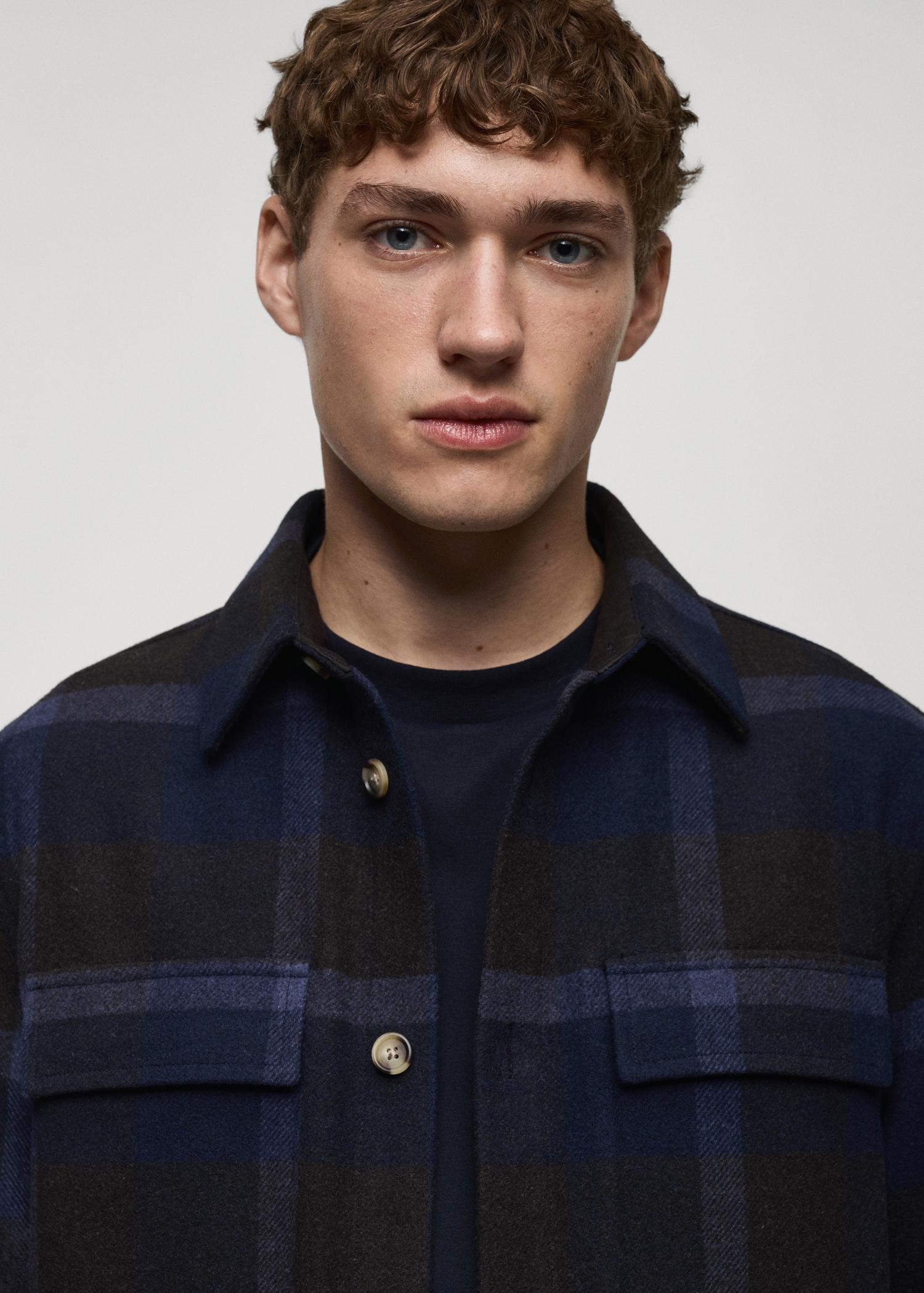Check flannel wool overshirt - Men | MANGO USA Product Image
