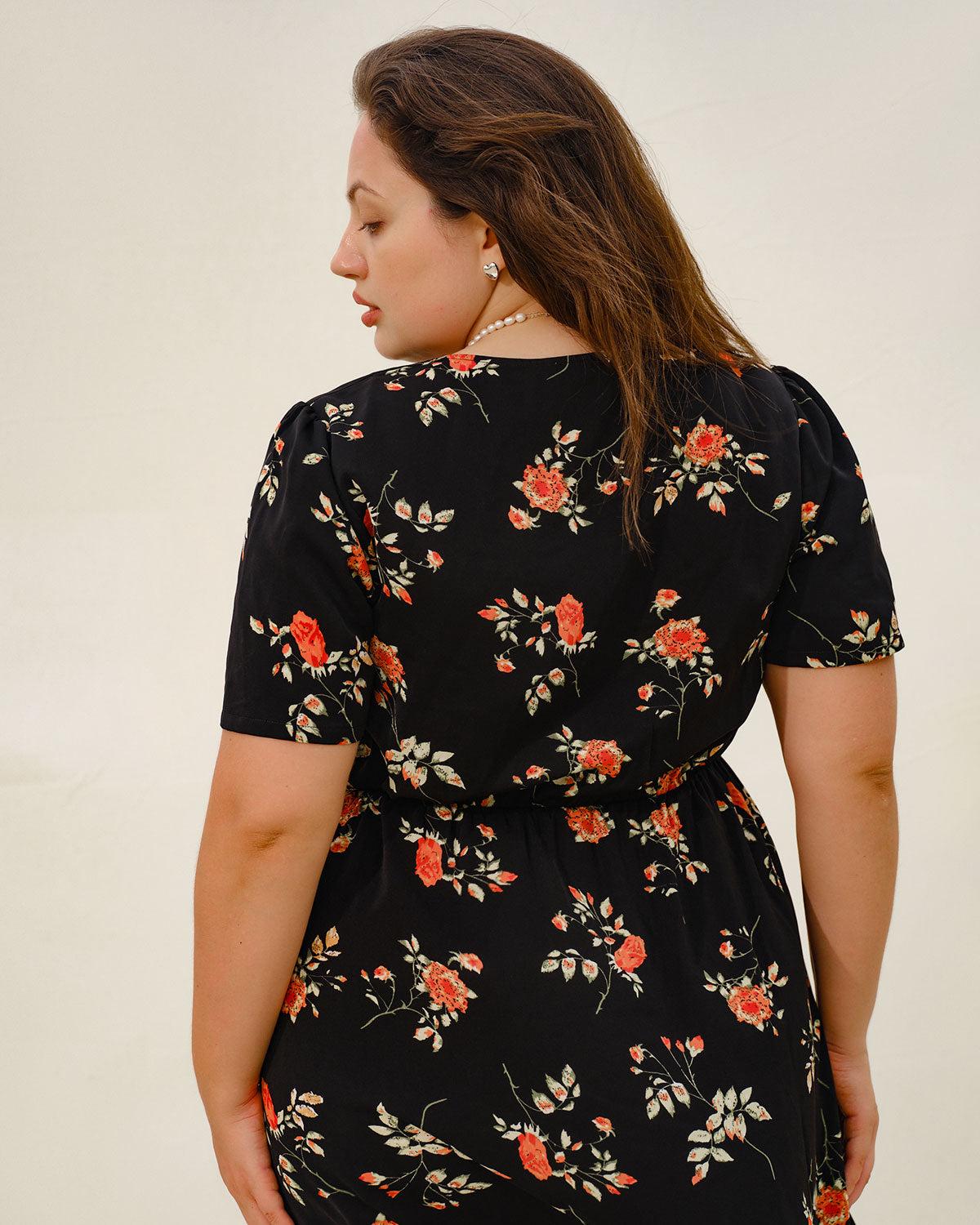 Black Floral Plus Size Maxi Dress Product Image