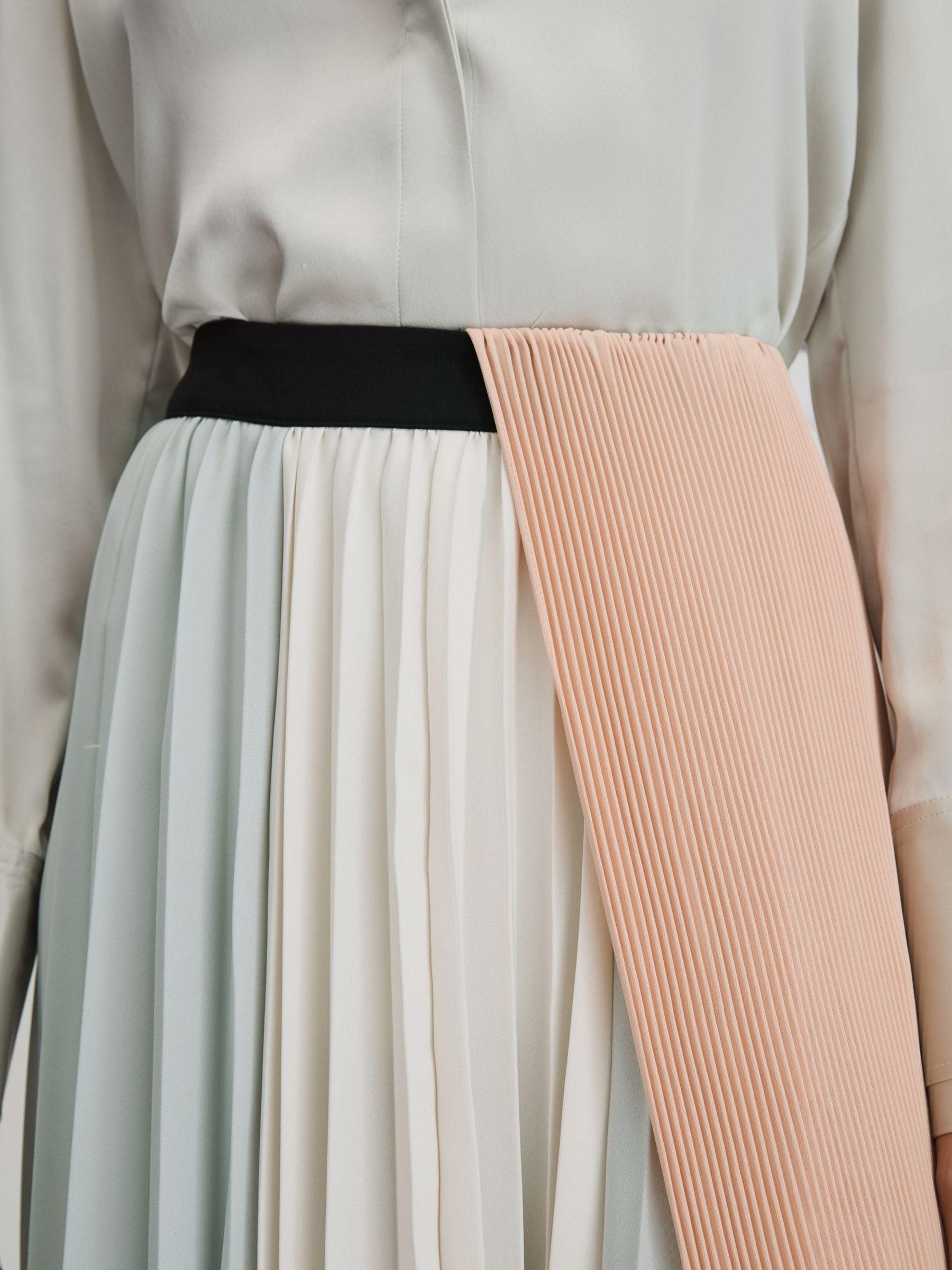 Pleated Asymmetric Midi Skirt in Pink/Cream Product Image