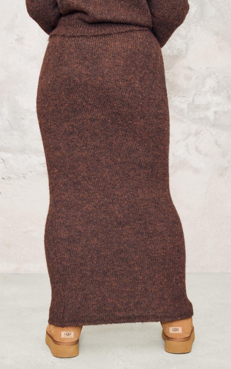 Plus Chocolate Marl Knit Foldover Maxi Skirt Product Image