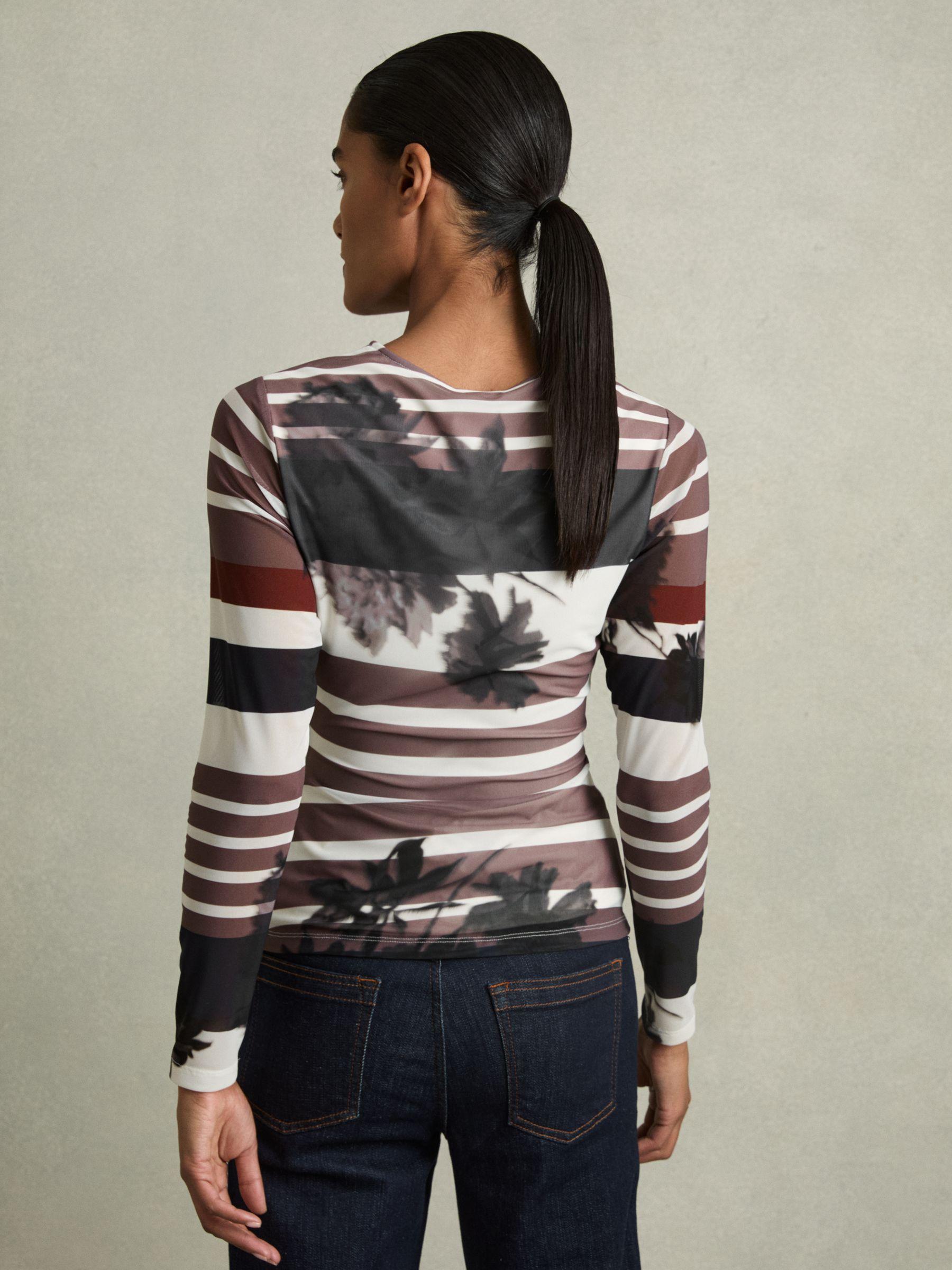 Ruched Abstract Stripe Top in Burgundy Product Image