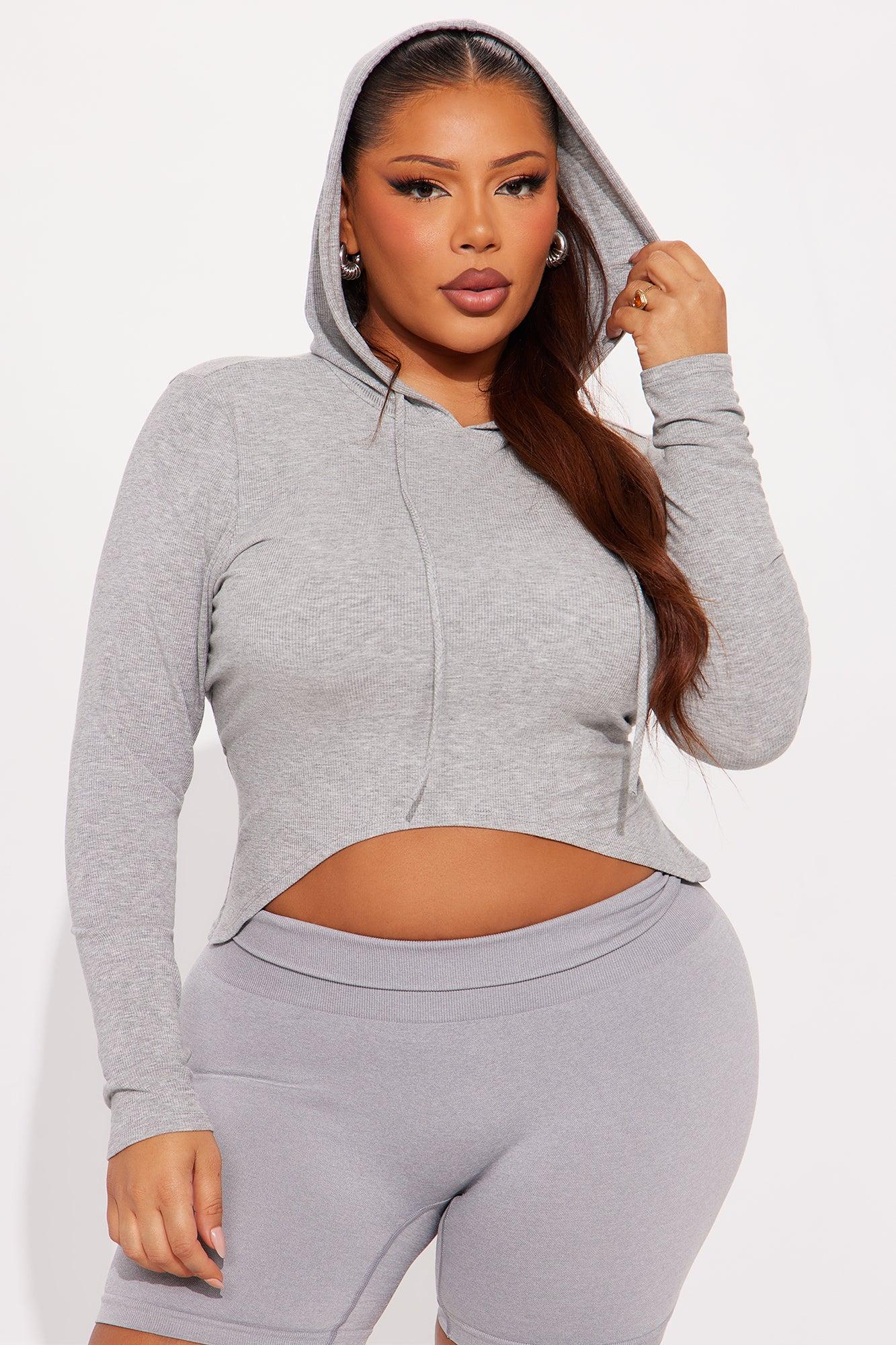 Livia Long Sleeve Ribbed Hooded Top - Heathered Grey Female Product Image