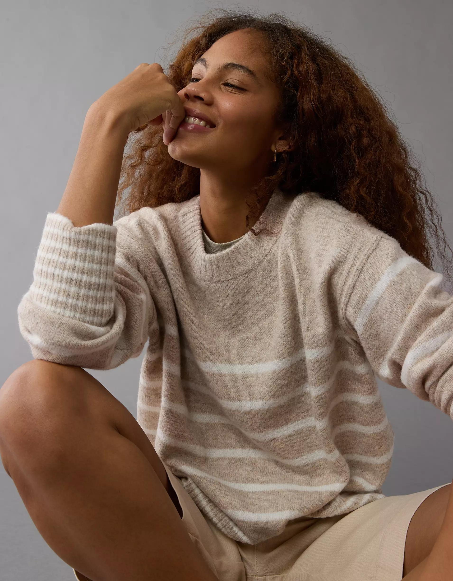 AE Whoa So Soft Striped Crew Neck Sweater Product Image