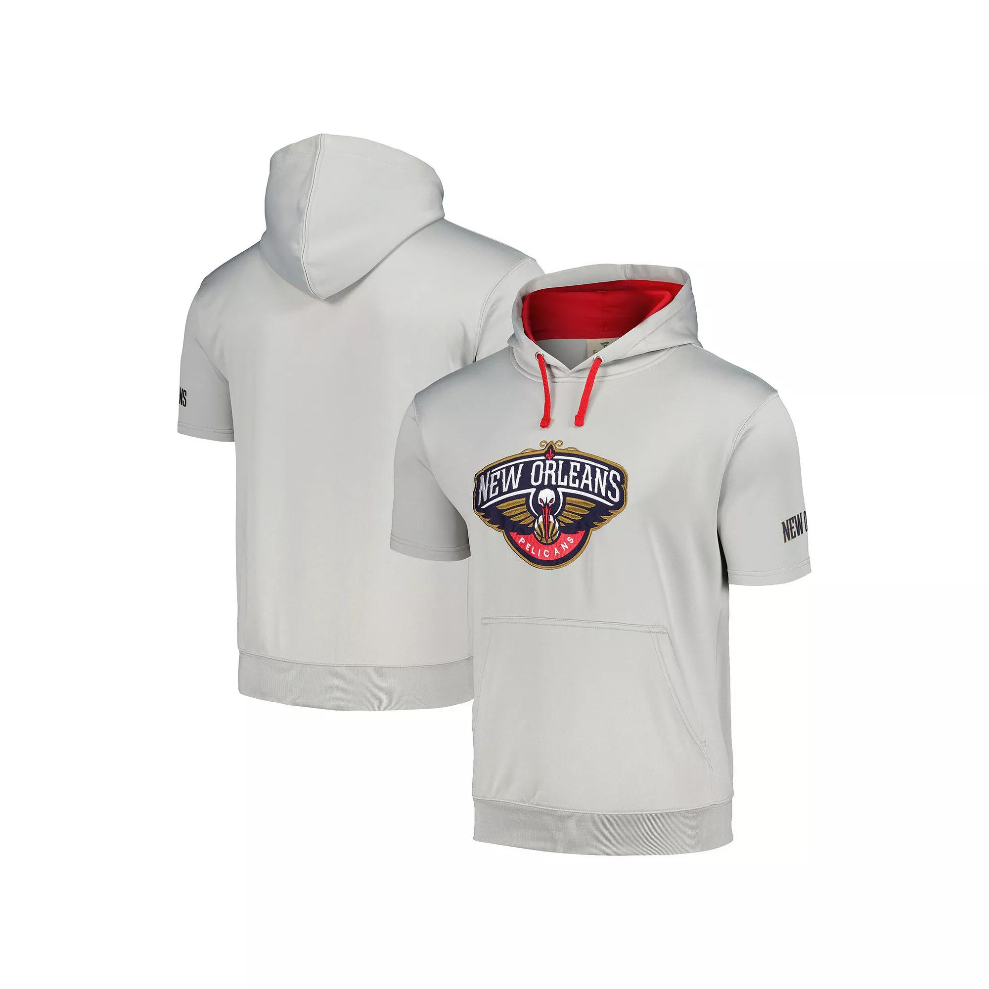 Men's Fanatics Branded Silver/Red New Orleans Pelicans Short Sleeve Pullover Hoodie,  Product Image