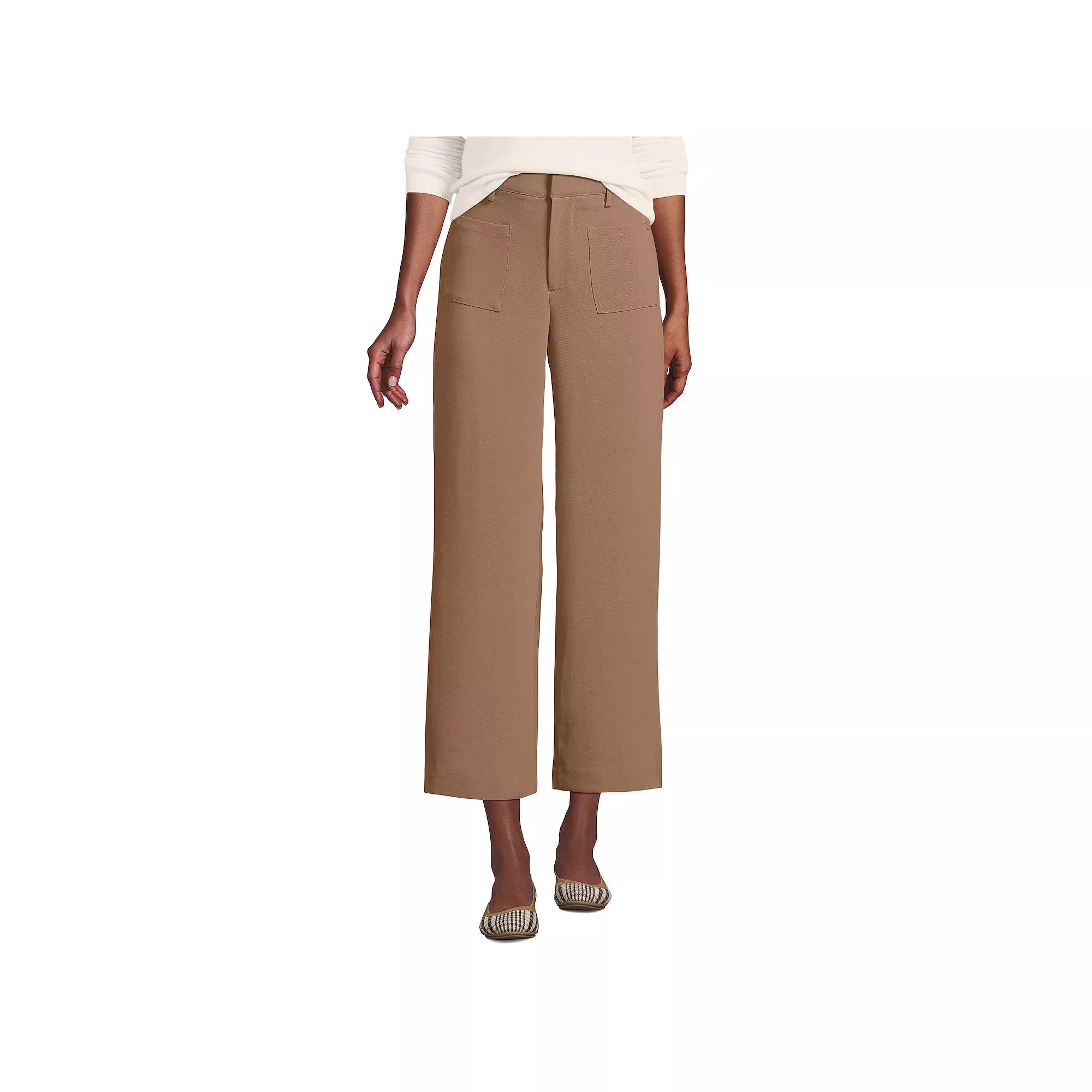 Women's Lands' End High Rise Patch Pocket Wide Leg Crop Pants,  Product Image