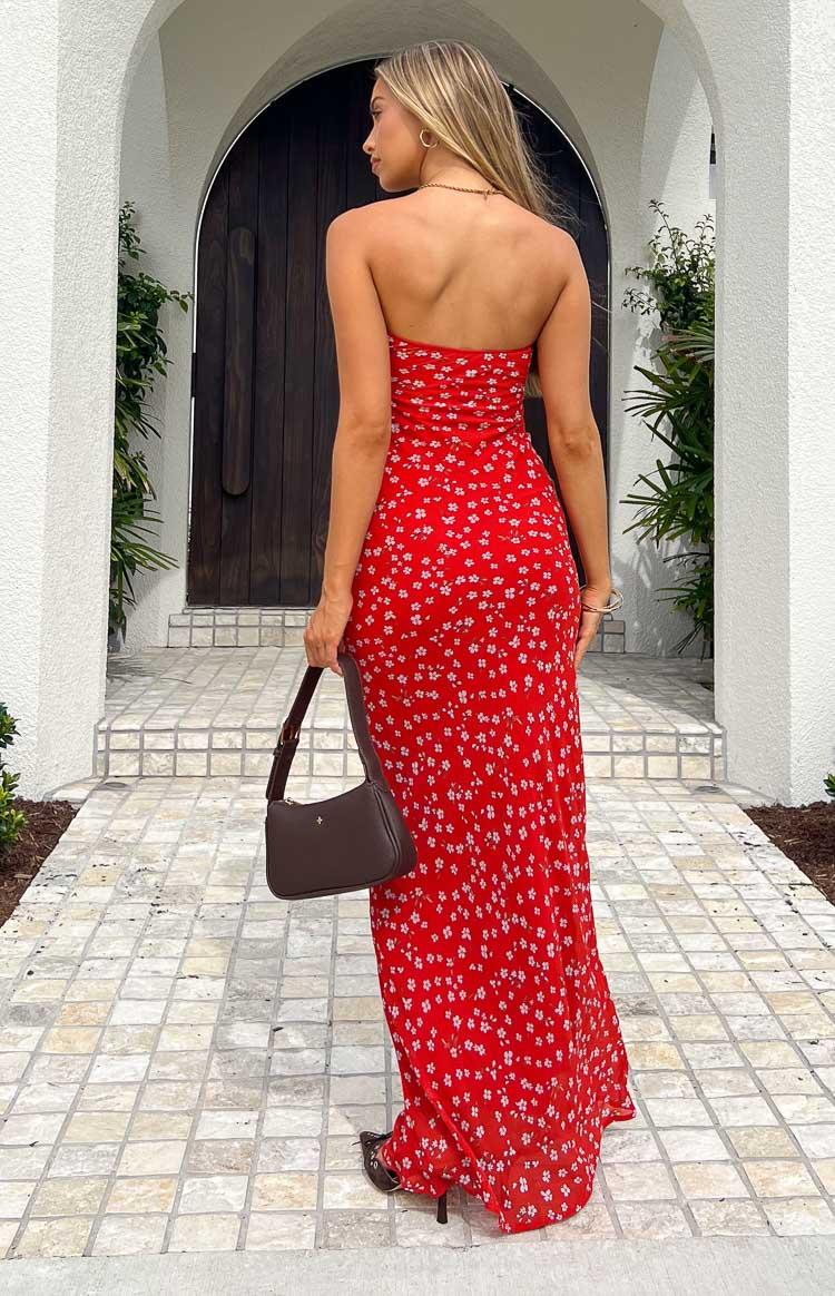 Ashley Red Floral Formal Maxi Dress Product Image