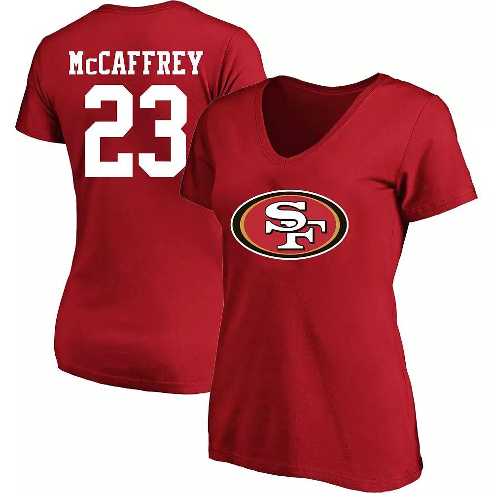 Women's Fanatics Branded Christian McCaffrey Scarlet San Francisco 49ers Plus Size Player Name & Number V-Neck T-Shirt, Size: 3XL, Red Product Image