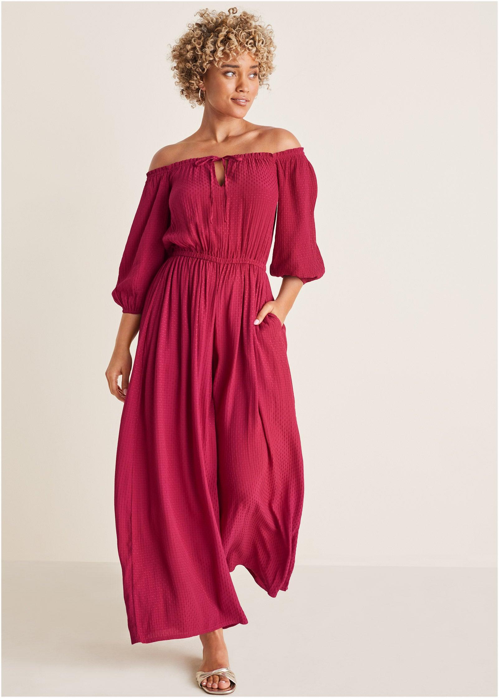 Off-The-Shoulder Jumpsuit - Red Product Image