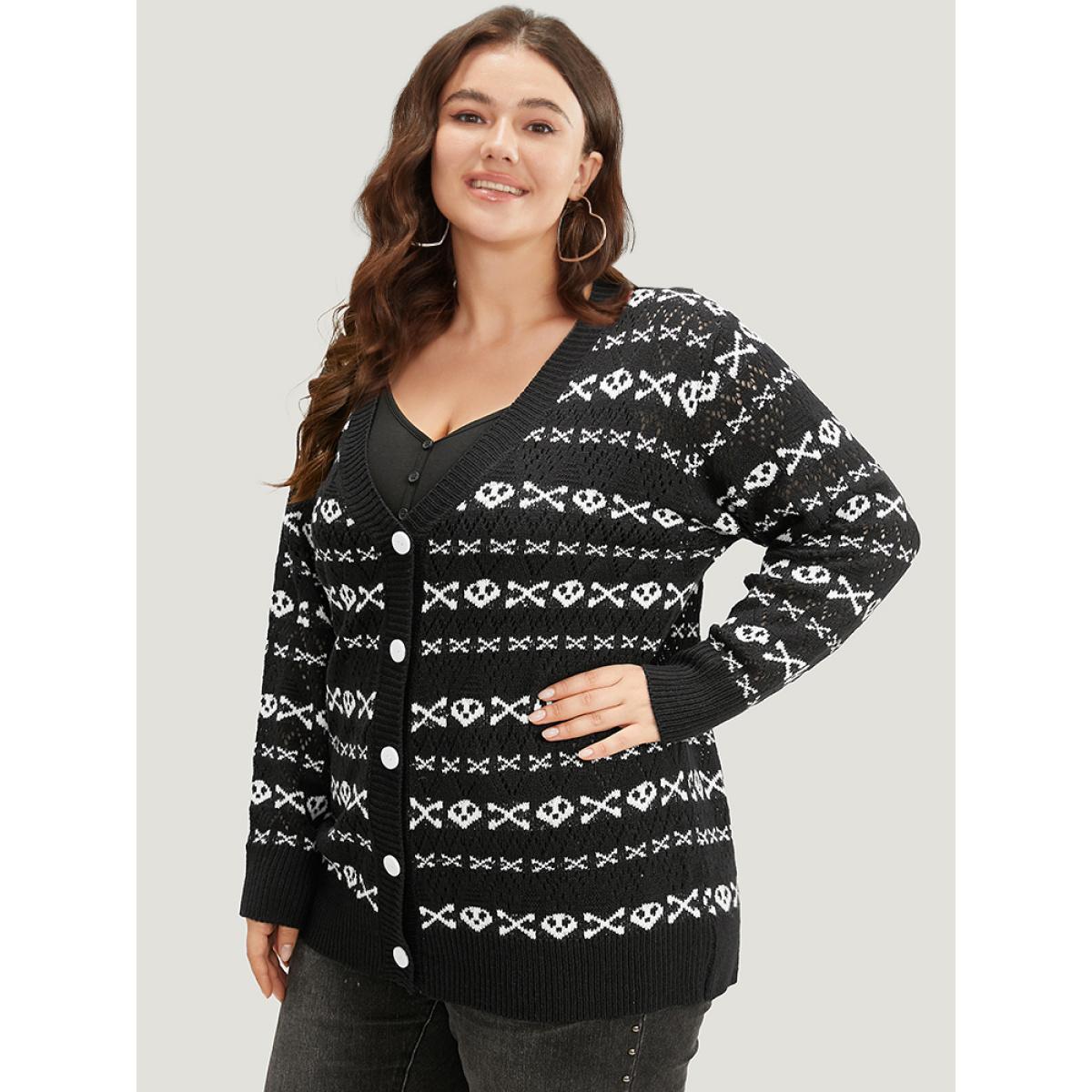 Plus Size Halloween Graphic Striped Button Up Cardigan Black Women Casual Loose Long Sleeve Festival-Halloween Cardigans BloomChic 10/M Product Image