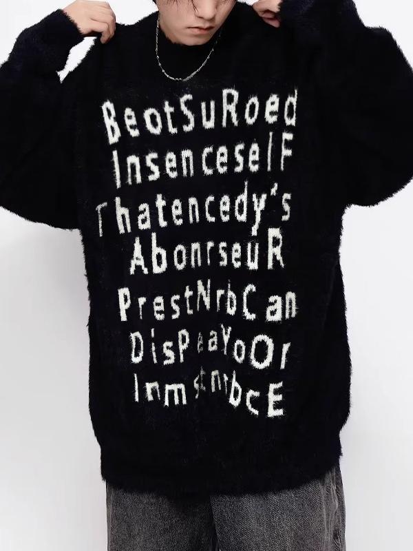 Men's Plush Letter Jacquard Baggy Sweater Product Image