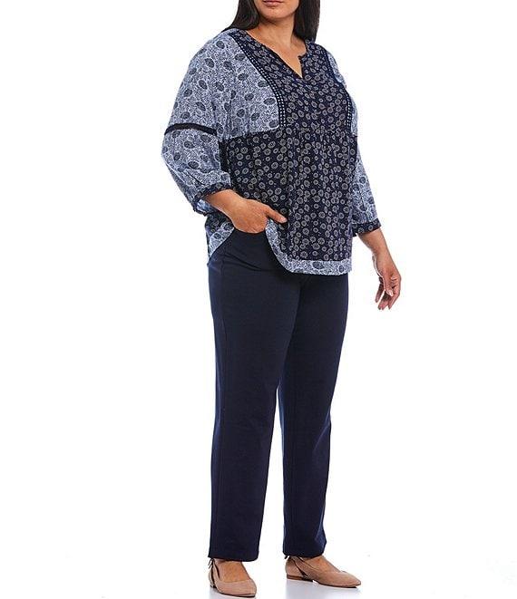 Intro Plus Size Stella Double Knit Slim Straight Leg Pull-On Pants Product Image