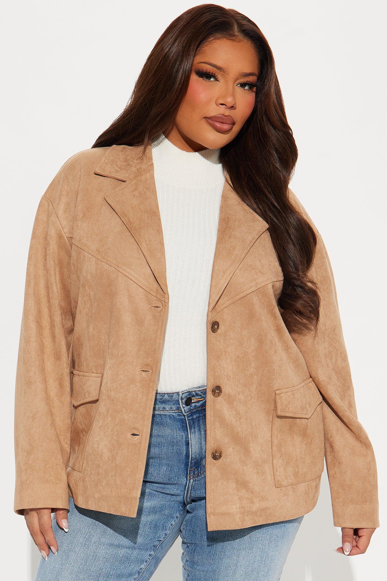 Everyday Casual Faux Suede Shacket - Taupe Female Product Image