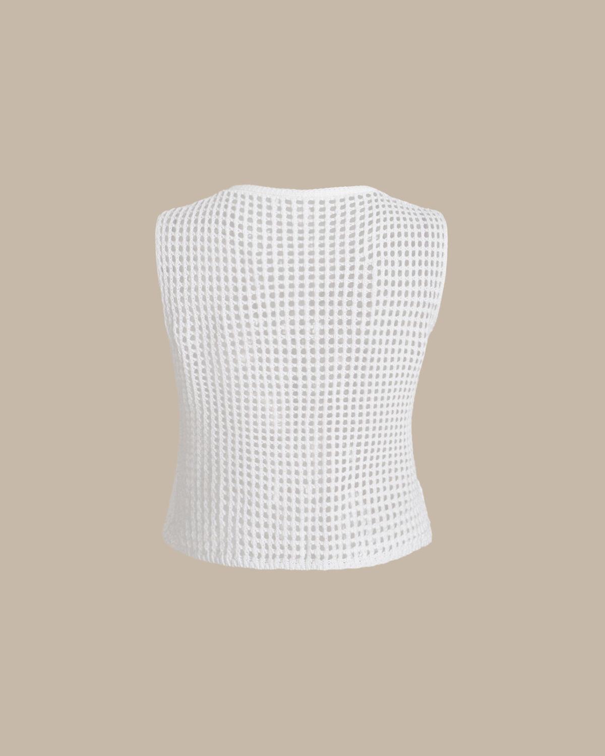 White V Neck Cut Out Tank Top Product Image