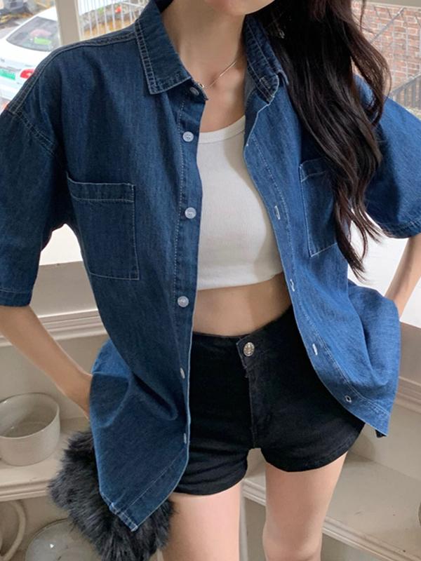 Vintage Denim Loose Blouses&Shirts Product Image