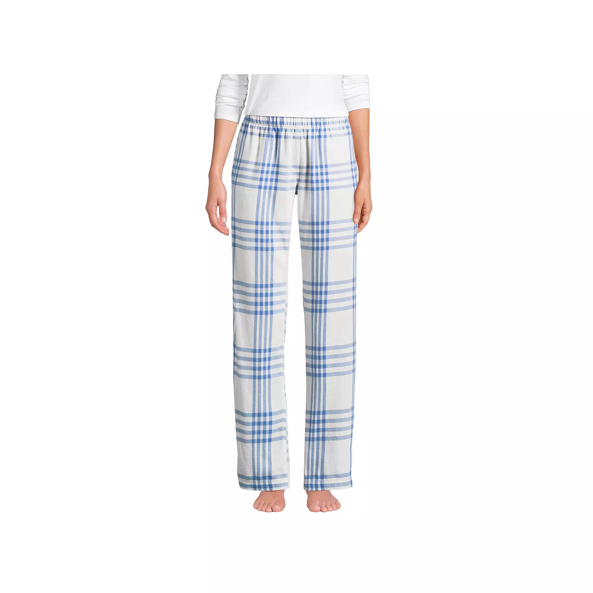 Petite Lands' End Women's Flannel Pajama Pants, Size: XL Petite, Clear Blue Plaid Product Image