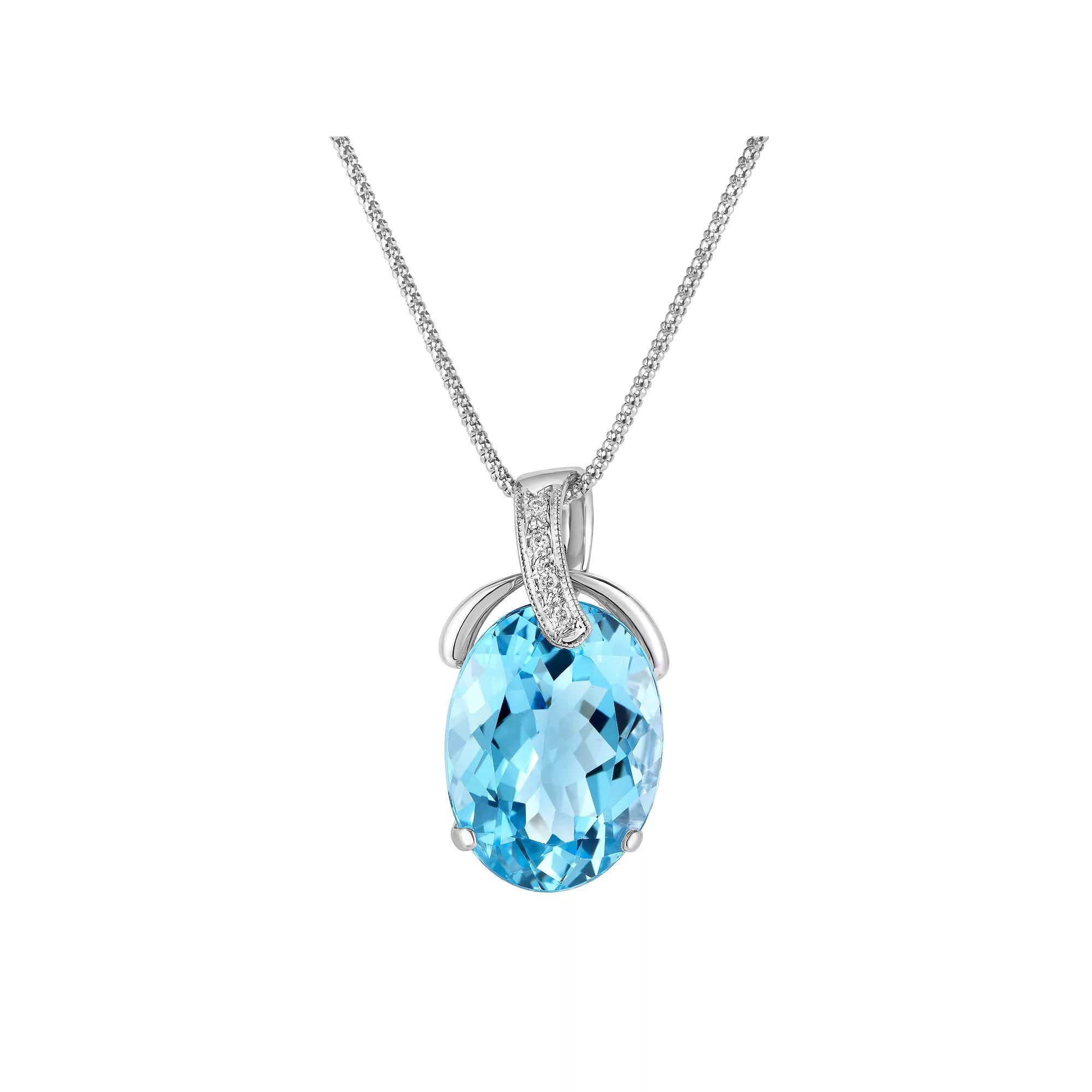 Oro Leoni Sterling Silver Blue Topaz Diamond Pendant Necklace, Women's,  Product Image