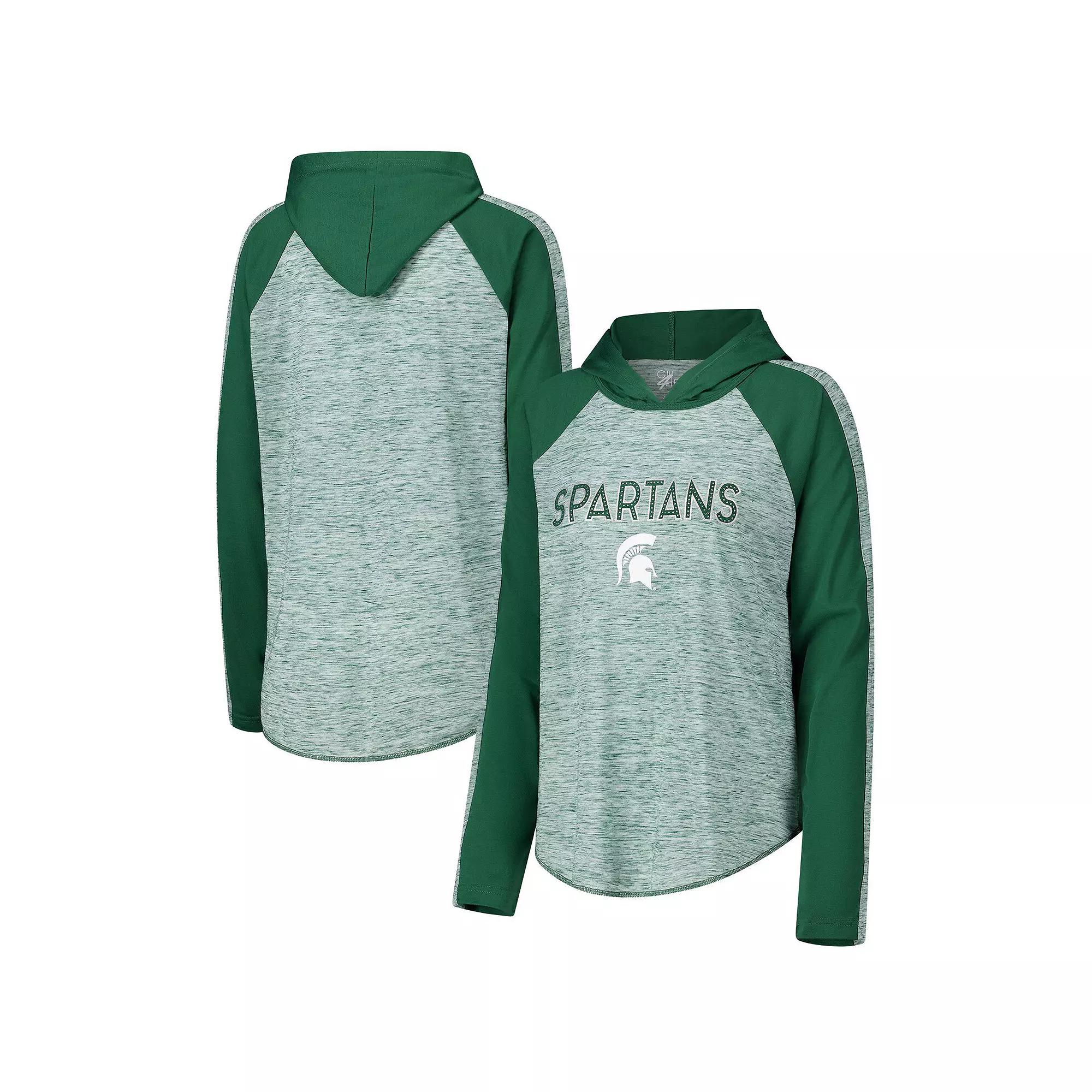Women's G-III 4Her by Carl Banks Green Michigan State Spartans Underdog Bling Raglan Long Sleeve Hoodie T-Shirt,  Product Image