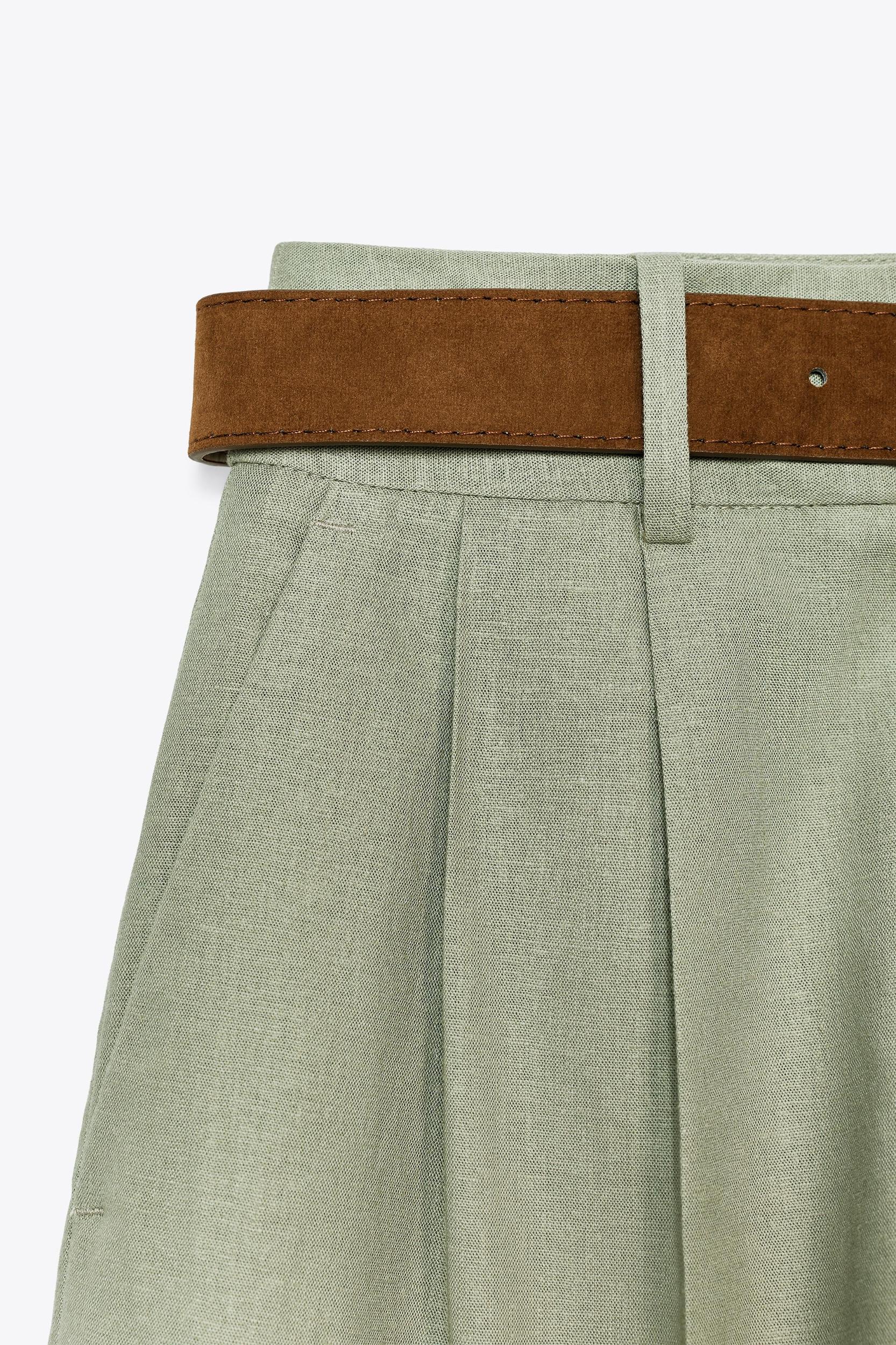 LINEN PLEATED BELTED BERMUDA SHORTS Product Image