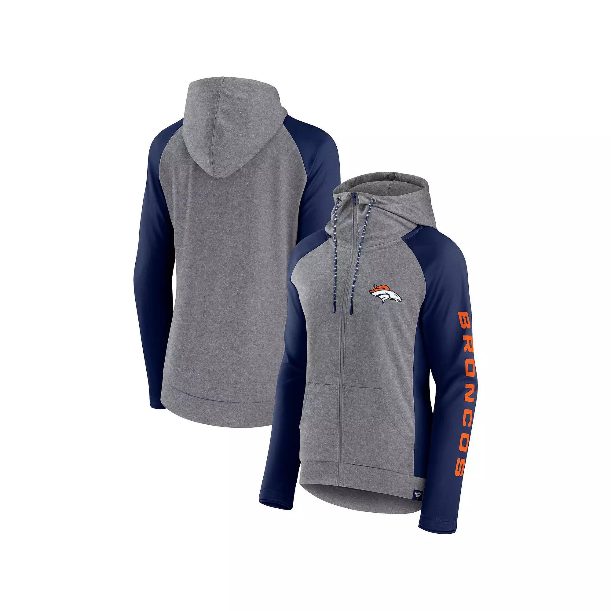 Women's Fanatics Branded  Heather Gray/Navy Denver Broncos Blind Side Raglan Full-Zip Hoodie, Size: XS, Grey Product Image
