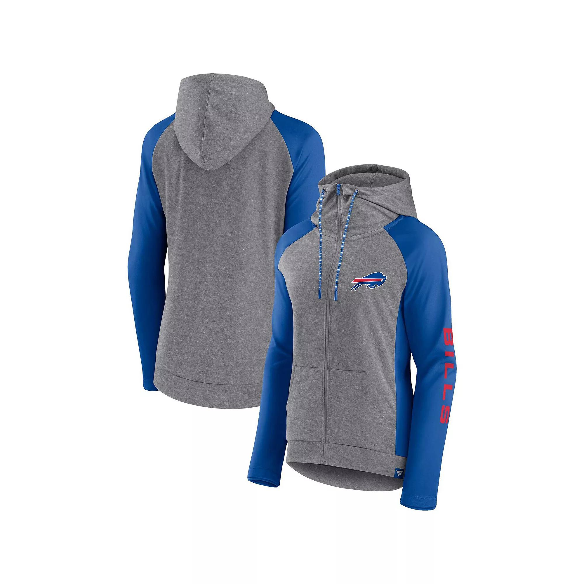 Women's Fanatics Branded  Heather Gray/Royal Buffalo Bills Blind Side Raglan Full-Zip Hoodie, Size: XS, Grey Product Image
