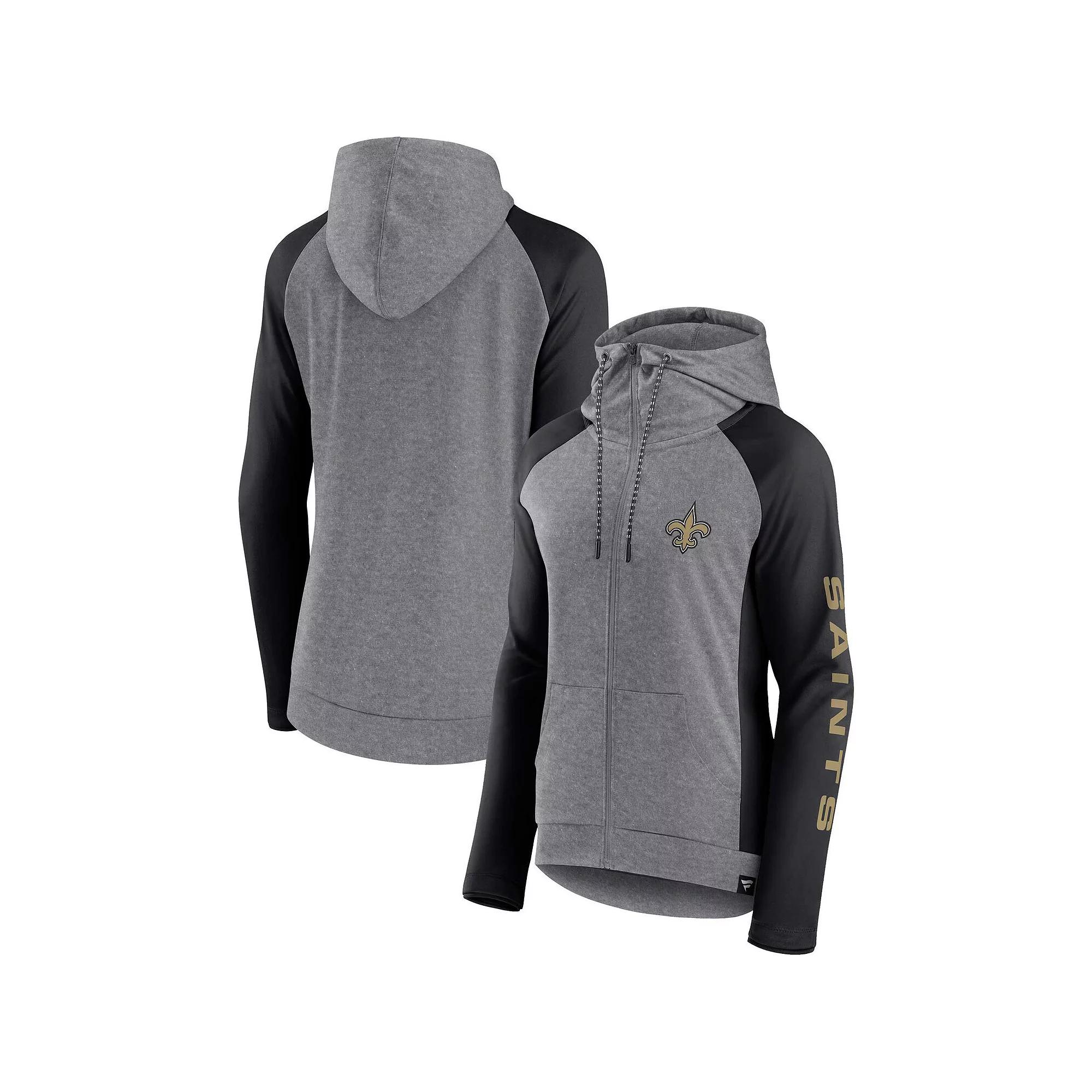 Women's Fanatics Branded Heather Gray/College Black New Orleans Saints Blind Side Lightweight Full-Zip Hoodie,  Product Image