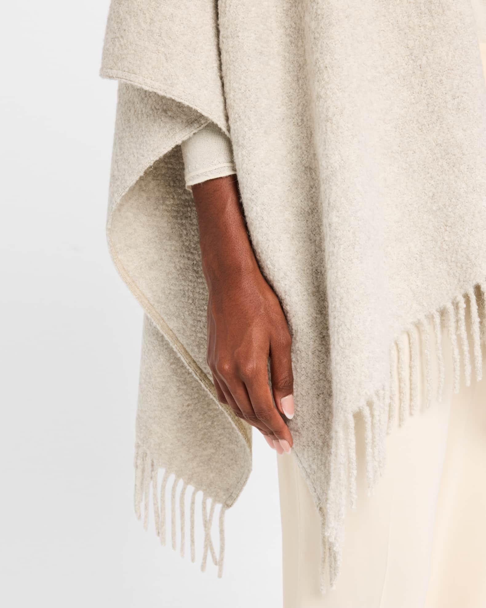 Fringed Alpaca Wool-Silk Boucle Poncho Product Image