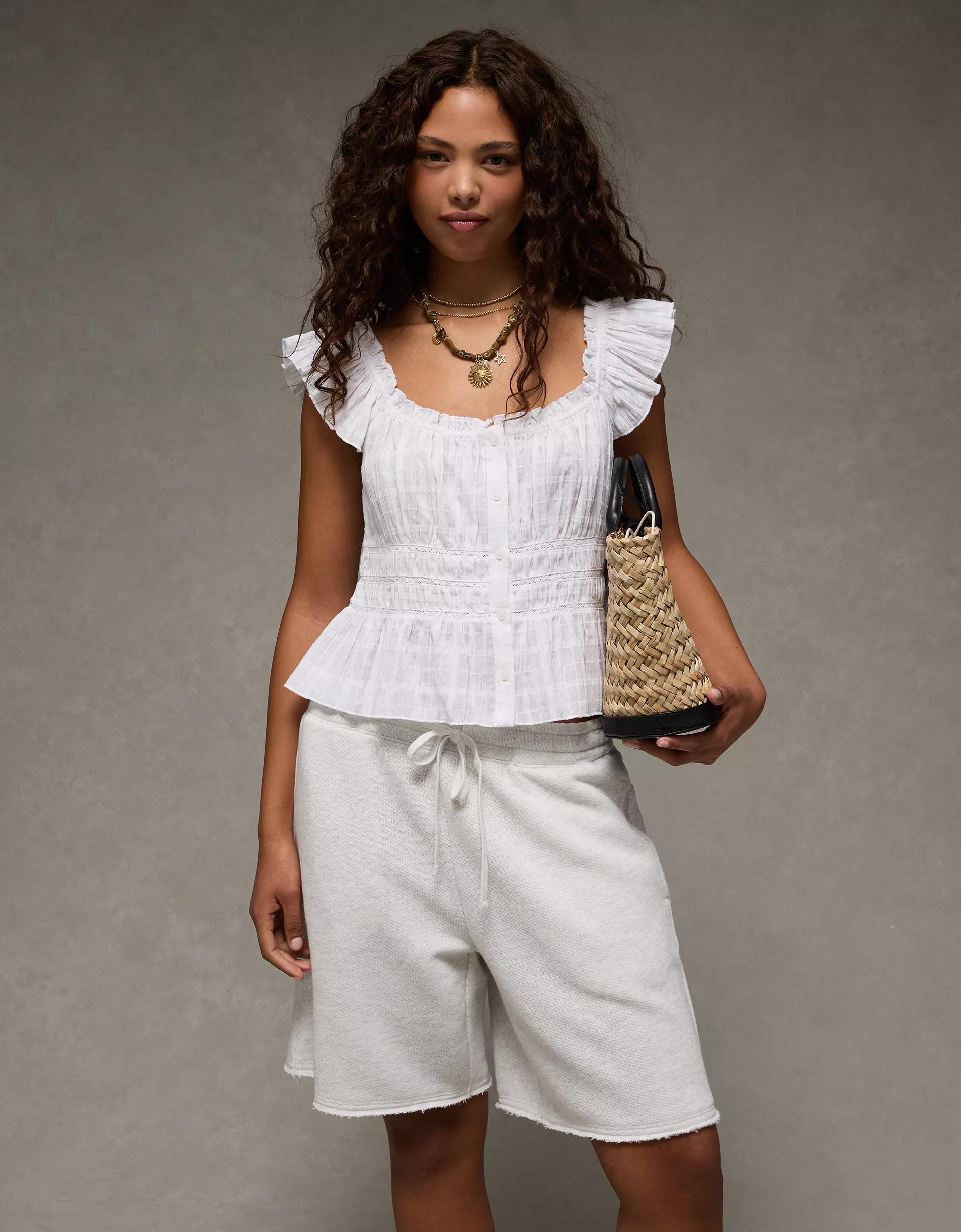 AE Ruched Flutter Sleeve Blouse Women's Product Image