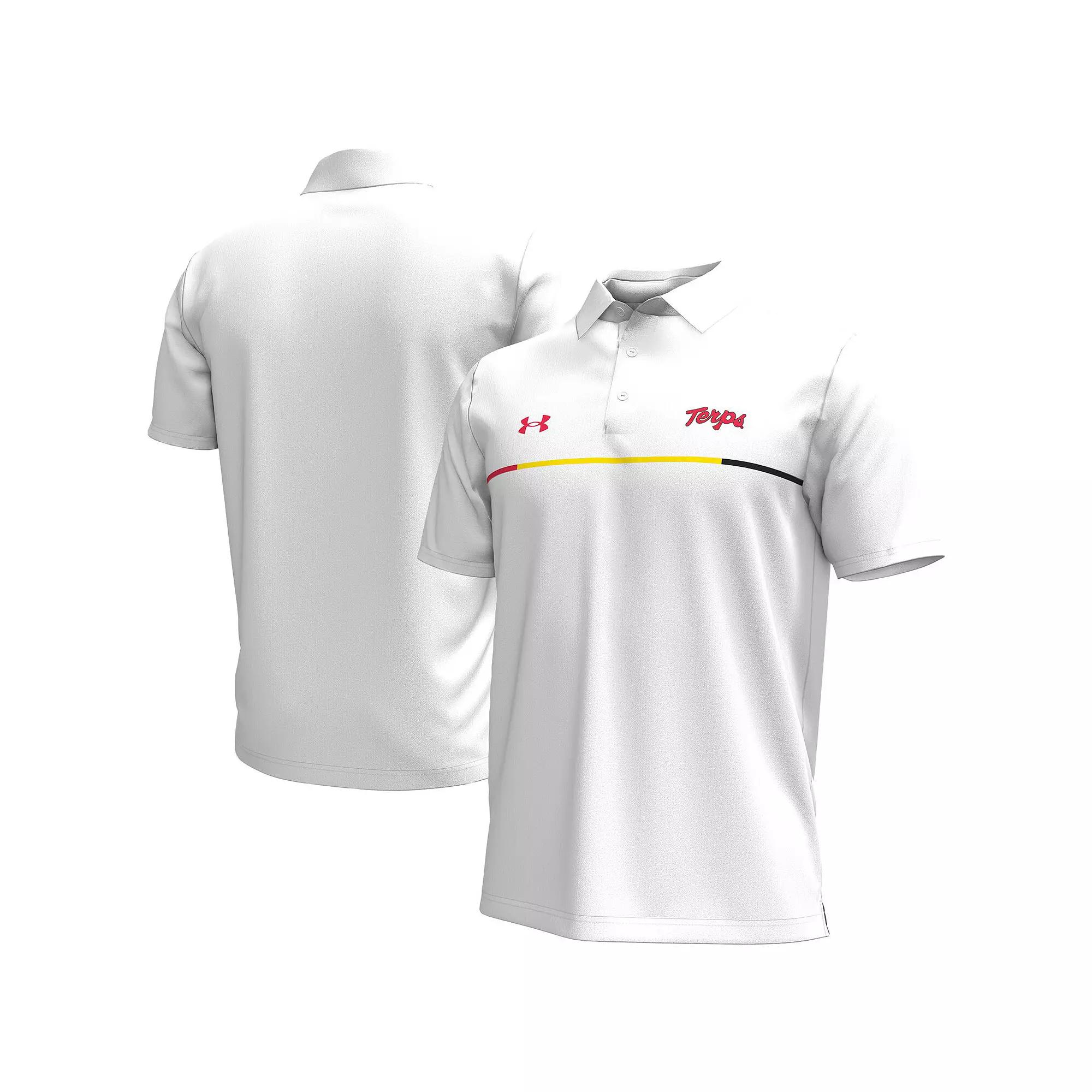 Men's Under Armour White Maryland Terrapins Playoff Chest Stripe Performance Polo,  Product Image