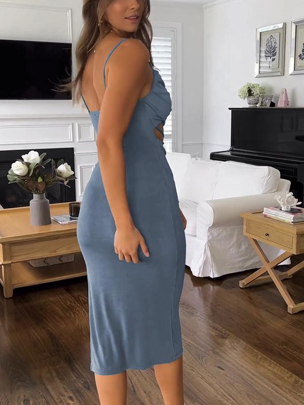 Solid Cutout Ruched Split Midi Dress Product Image