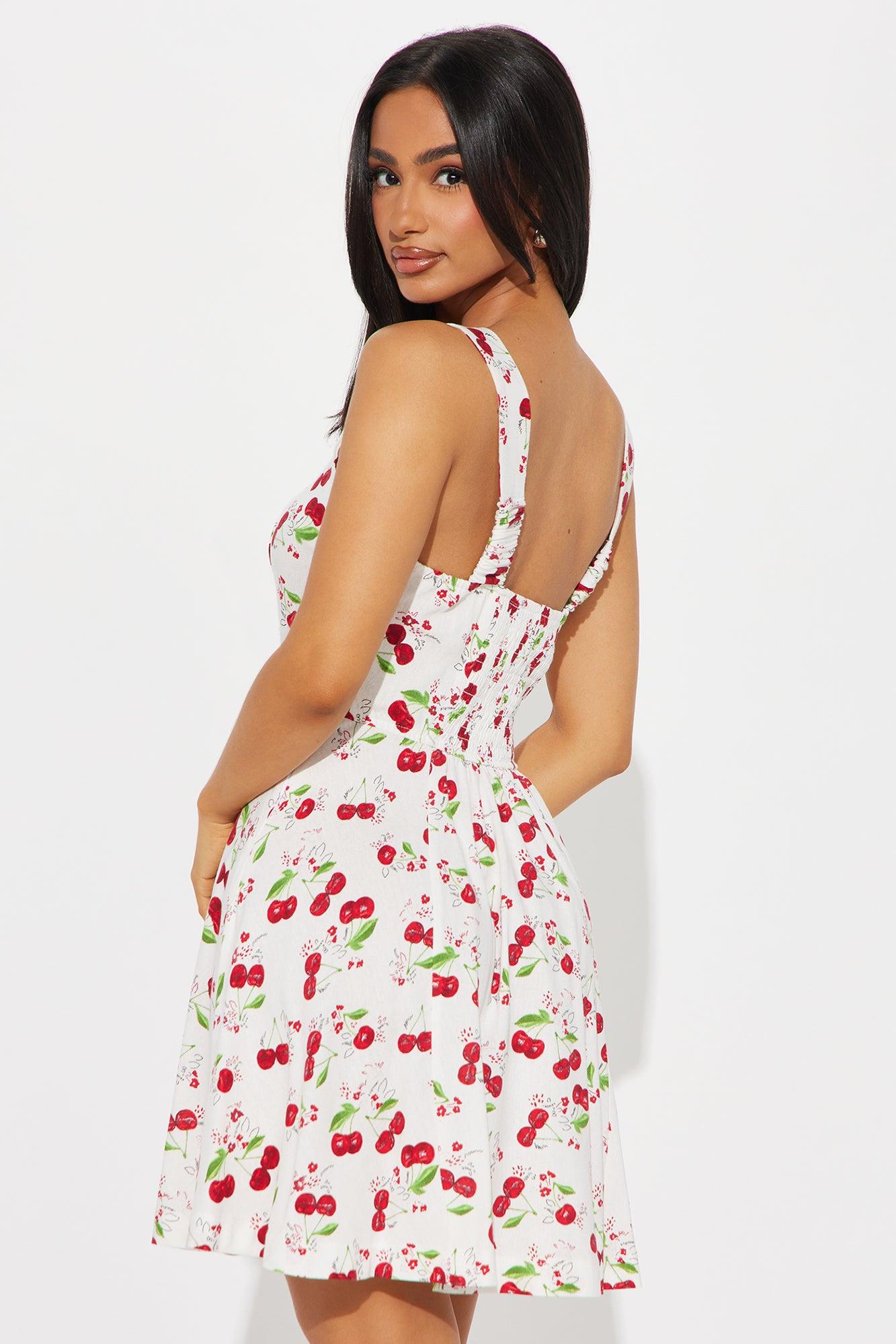 Sweet Cherry Linen Mini Dress - Red/combo Product Image